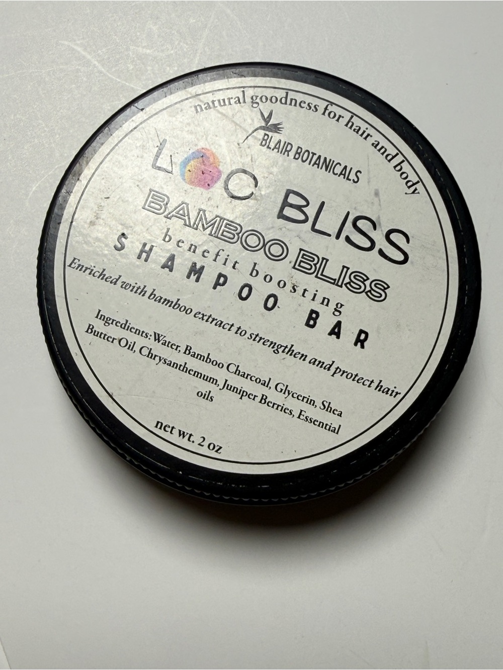 Blair Botanicals Loc Bliss Bamboo Bliss Shampoo Bar Charcoal Hair Cleanser 2oz